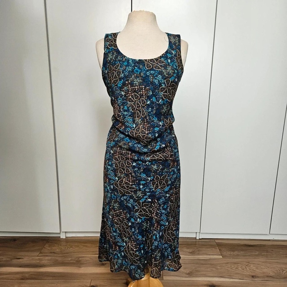 American Vintage Teal and Brown Patterned Sleeveless Midi Dress